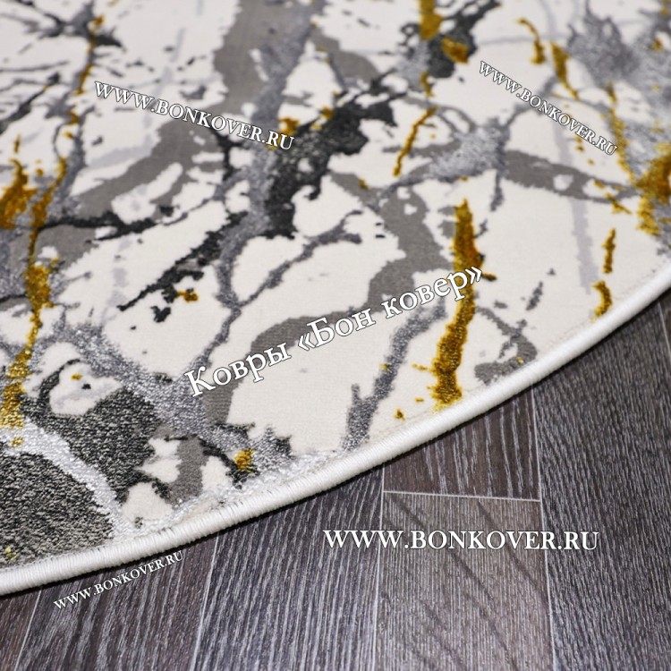 Турецкий Абстрактный Ковер Белый с Золотистым Арт 30325